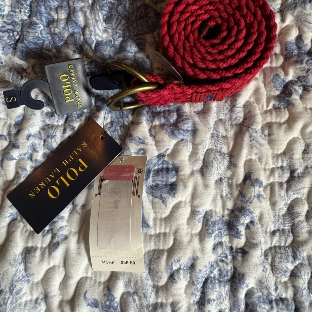 Ralph Lauren Red Braided Belt with Brass Buckle